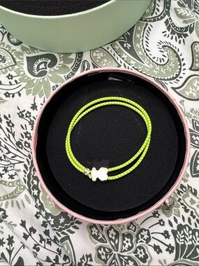 TOUS Neon Green Double-Wrap Bracelet with Silver TOUS  Charm ELASTIC